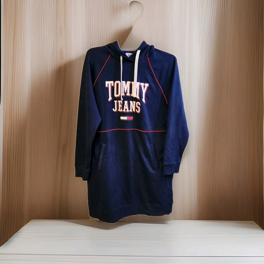 NWOT Tommy Hillfigure Long Sleeve Blue Hooded Tunic Dress With Pockets Large